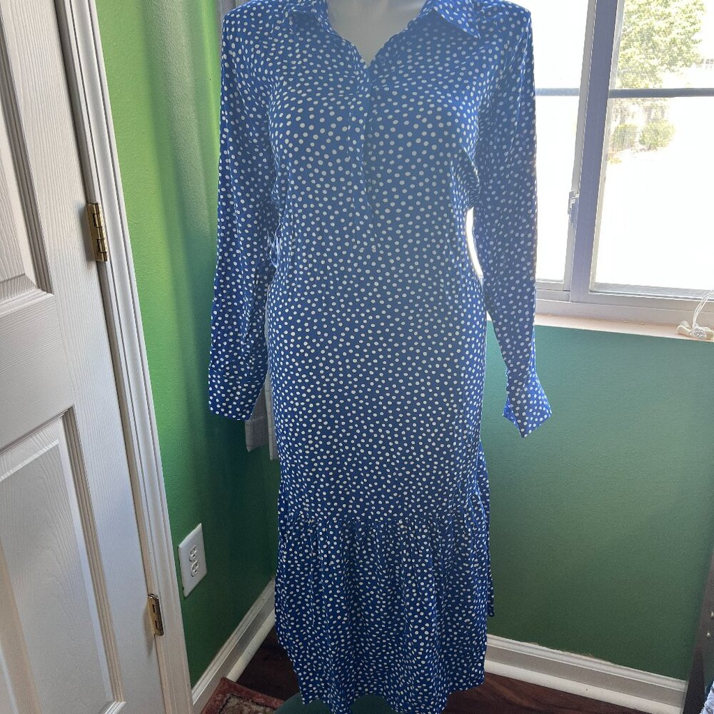 H&M Drop Waist Dress - Blue and White Polka Dot - Size XL